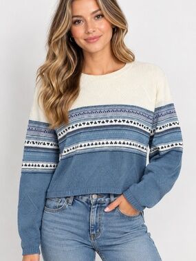 Blue and Cream Fair Isle Knit Sweater Size Xl